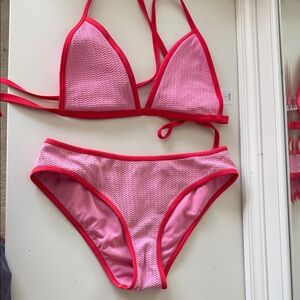 Pink and Red Full Coverage Bikini Set